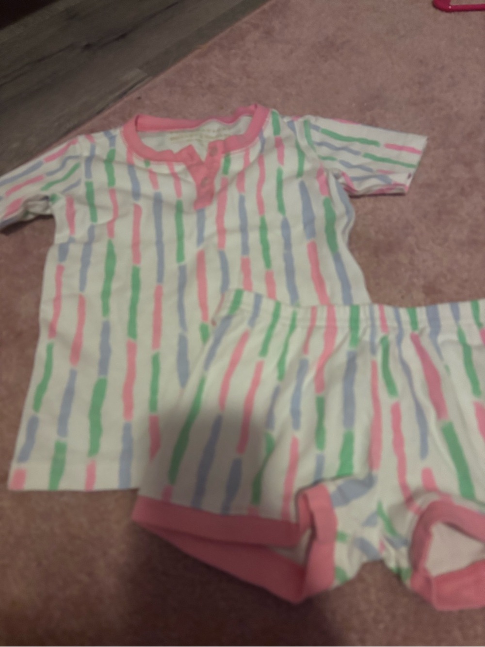 Kids Cotton Pajama Set in Pink, Green, Blue Stripes